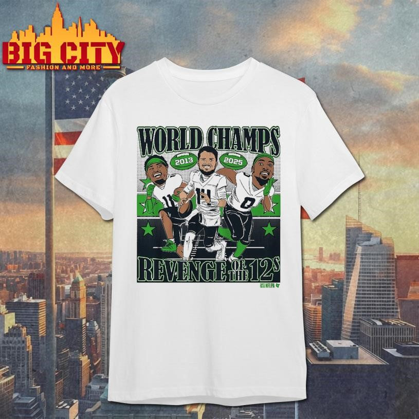 Sam Darnold, Jaxon Smith-Njigba, &amp; DeMarcus Lawrence World Champions Caricatures Shirt