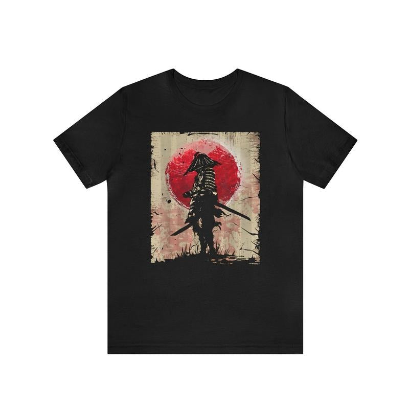 Samurai Pattern Casual Cotton Comfy Short Sleeve Crew Neck Summer Outdoor Made USA T-Shirts