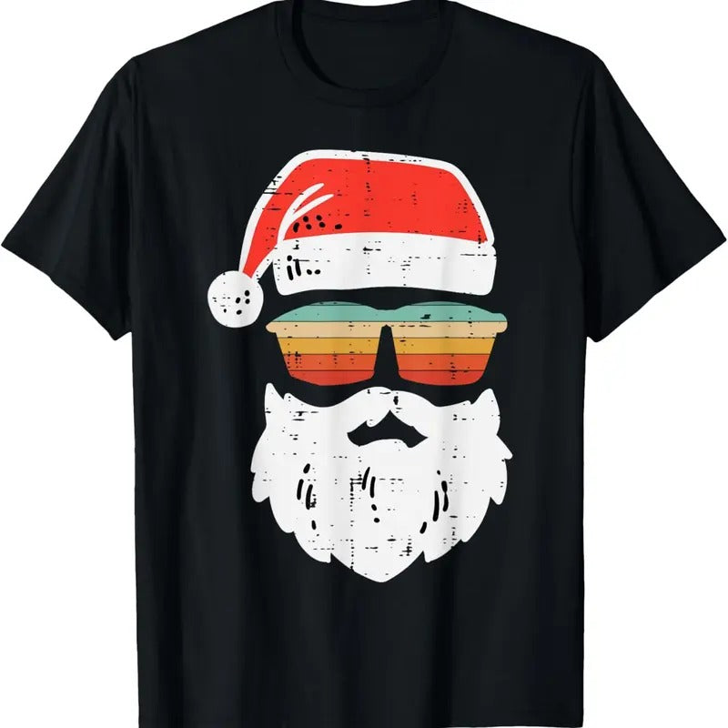 Santa Face Retro Sunglasses Xmas T-Shirts