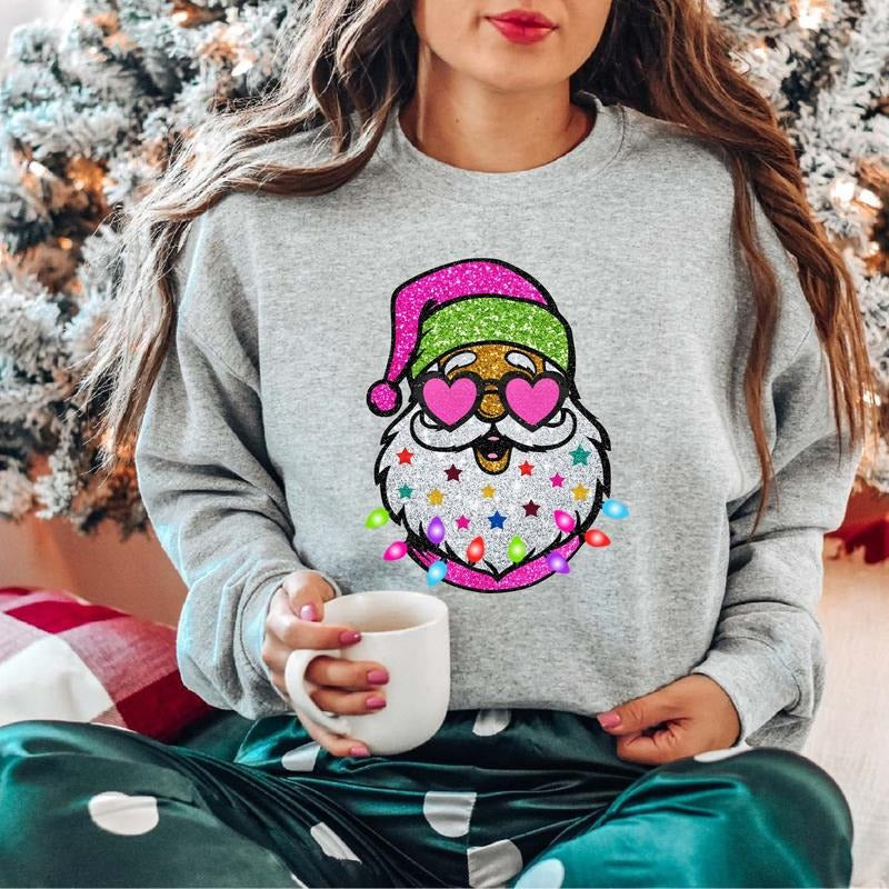 Santa Sunglasses Pink Santa Lights Woman Cute Xmas Winter T-Shirts