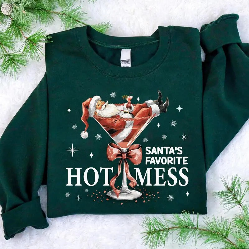Santa'S Hot Mess Martini Coquette Drink Shirt Espresso Martini Cotton T-Shirts