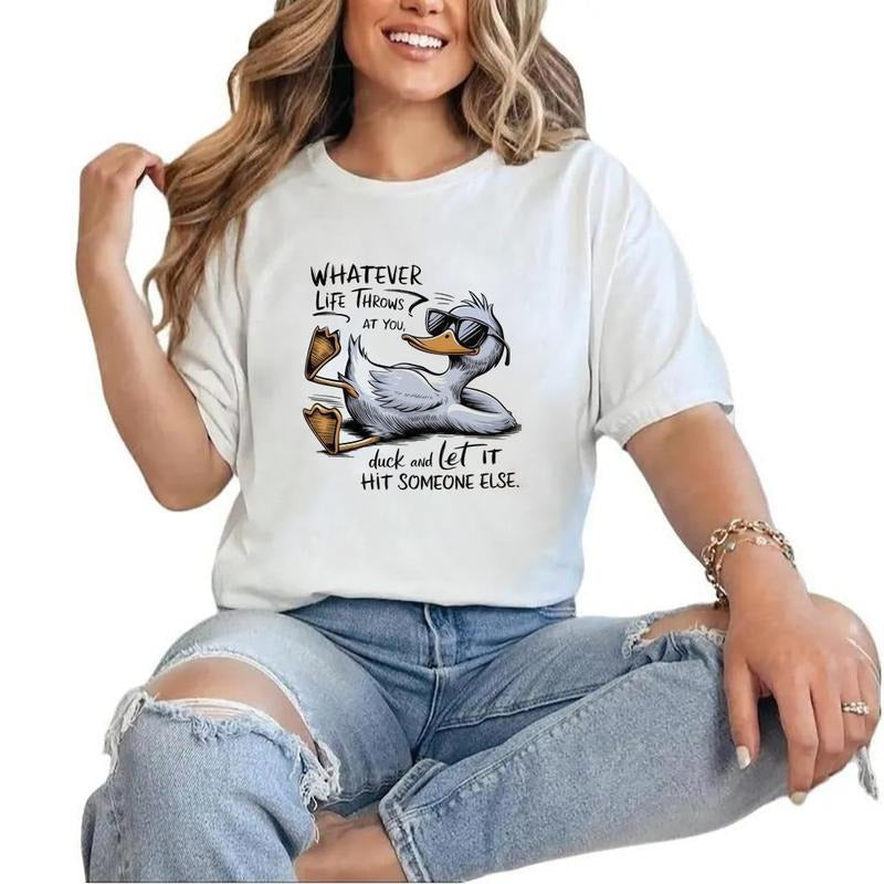 Sarcastic Duck Shirt Duck Lover Whatever Life Throws You Funny Duck Meme Cotton Menswear T-Shirts
