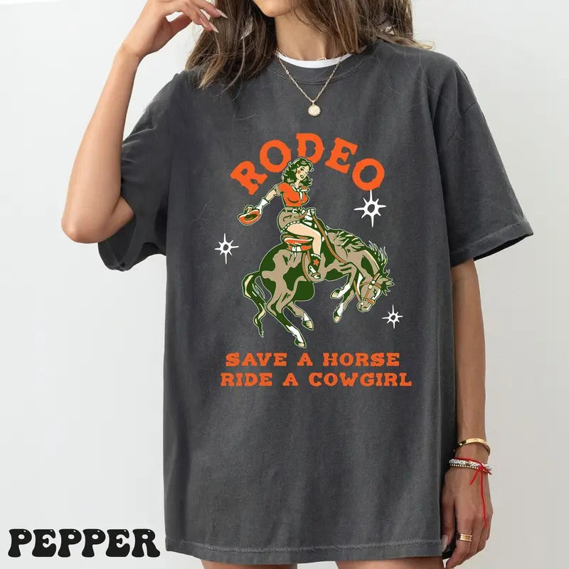 Save Horse Ride Cowgirl Shirt Lesbian Shirt Funny LGBT Pride Month Lesbian Cowgirl Western Rodeo LGBT T-Shirts