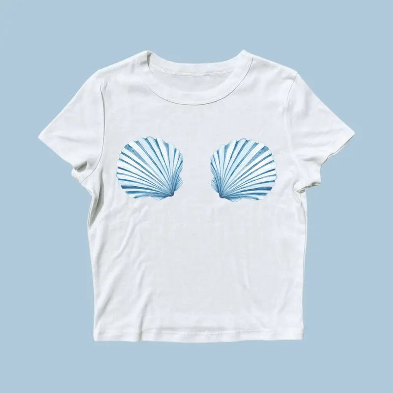 Sea Shell Baby Vintage Collage Seashell Baby Coastal Grandma Cute Sustainably Made T-Shirts