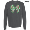 Sequin Red & Green Bow Patch Long Sleeve Comfort Colors T-Shirts