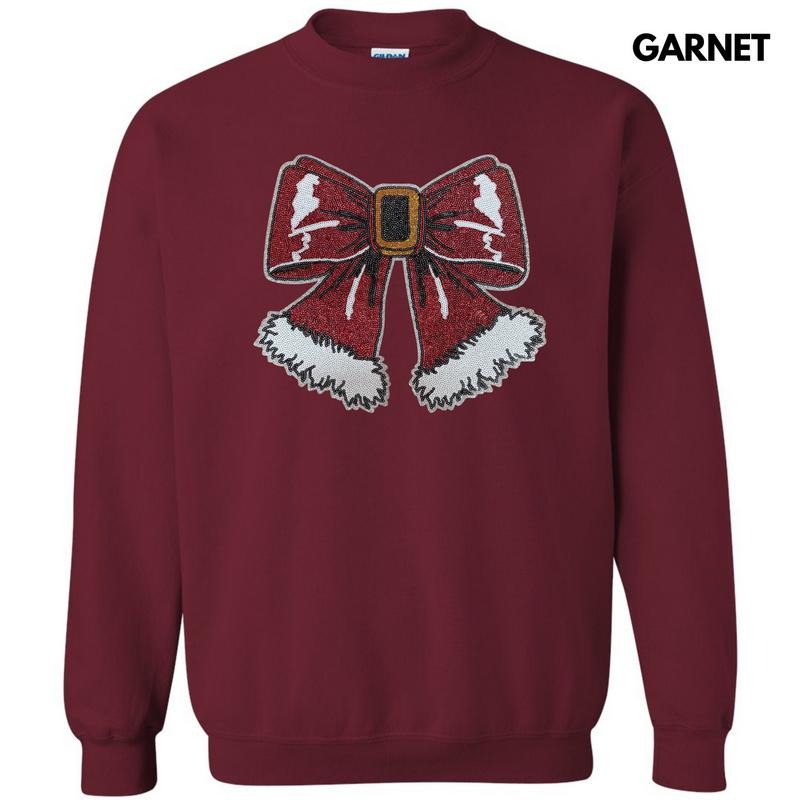 Sequin Santa Bow Patch T-Shirts