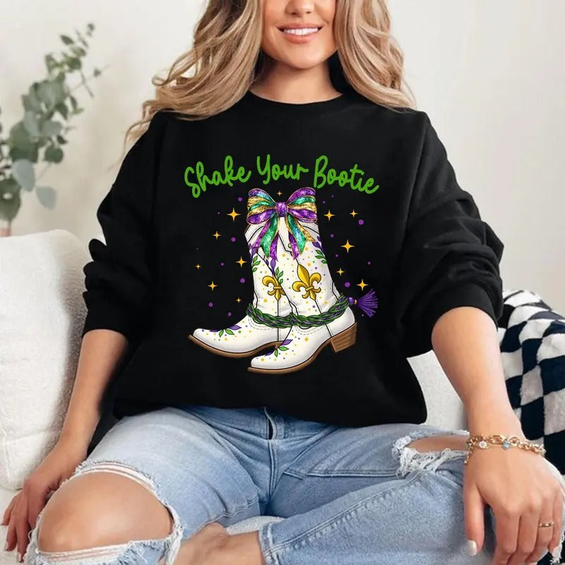Shake Your Bootie Mardi Gras Boots Shirt Brushstroke Boots Fleur De Lis Coquette T-Shirts