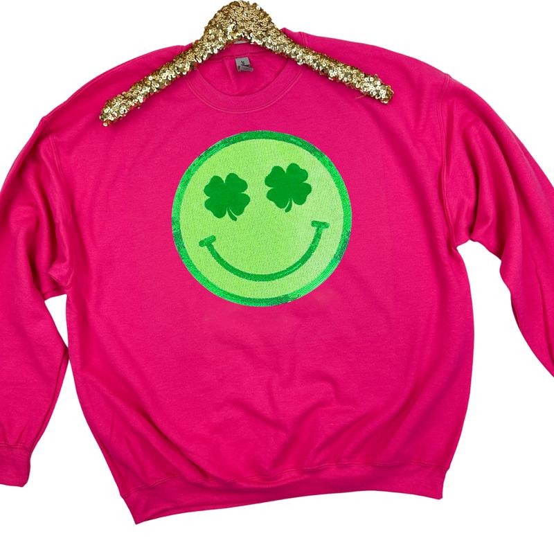 Shamrock Happy Face Patch Gildan HOT PINK T-Shirts