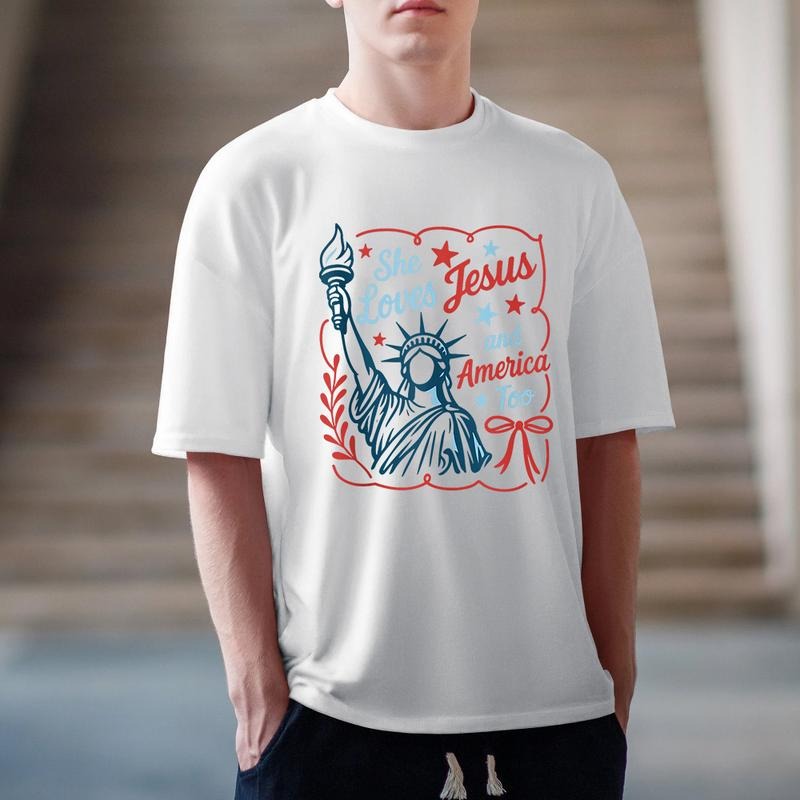 She Loves Jesus America Too Pure Cotton Casual Crew Neck Short Sleeve Tops T-Shirts