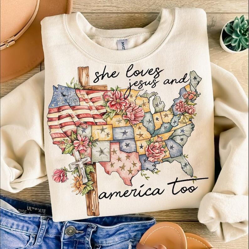 She Loves Jesus America Too 4th July Independence Day Christian 4th July Jesus Lover America Jesus T-Shirts
