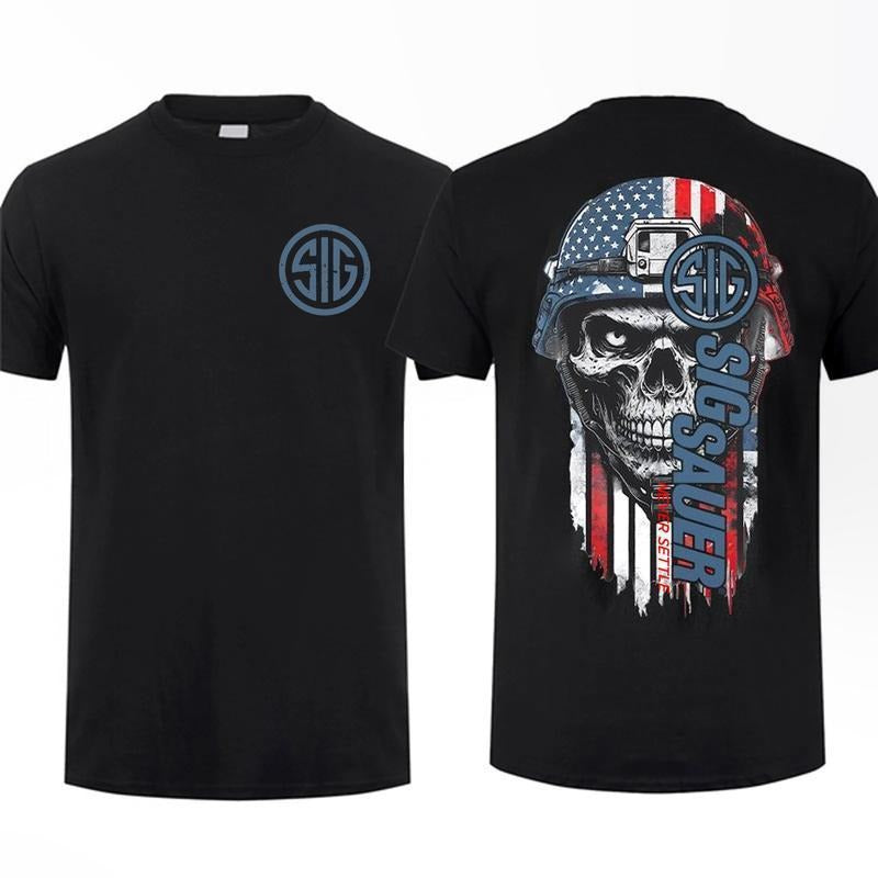 Sig Sauer Army Skull Flag 2 Sided Tactical Gear Gun Lover Nature Hunting Enthusiast Dad Cottonmenswear T-Shirts