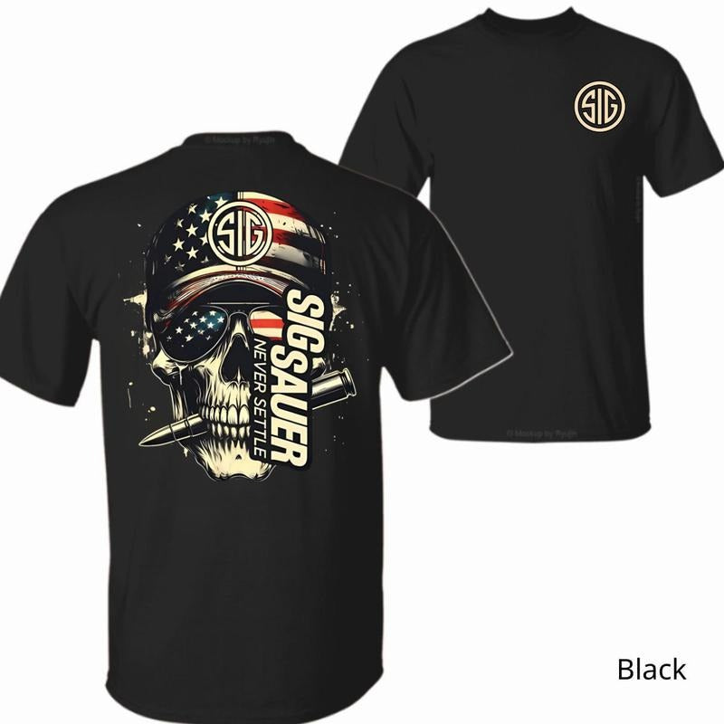 Sig Sauer Shirt Skull Bullet USA Flag Shirt All Seasons T-Shirts