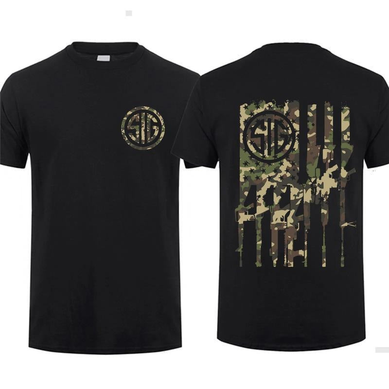Sig Sauer Camo American Flag Military Nature Hunting Enthusiast Dad Cotton T-Shirts