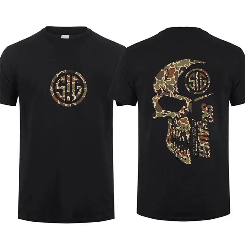 Sig Sauer Duck Camo 2 Sided Sig Sauer Fan Gun Lover Tactical Gear Nature Hunting Enthusiast Cotton T-Shirts
