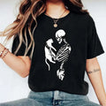 Skeleton Cat Skeleton Holding Cat Shirt Spooky Cat Cat Owner Halloween Cat Shirt Halloween Party Cat Lover Short Sleeve T-Shirts