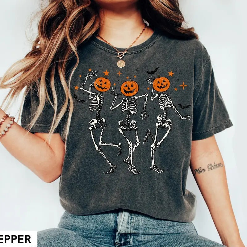 Skeleton Halloween Shirt Pumpkin Halloween Pumpkin Shirt Fall Spooky Season Fall Shirts T-Shirts