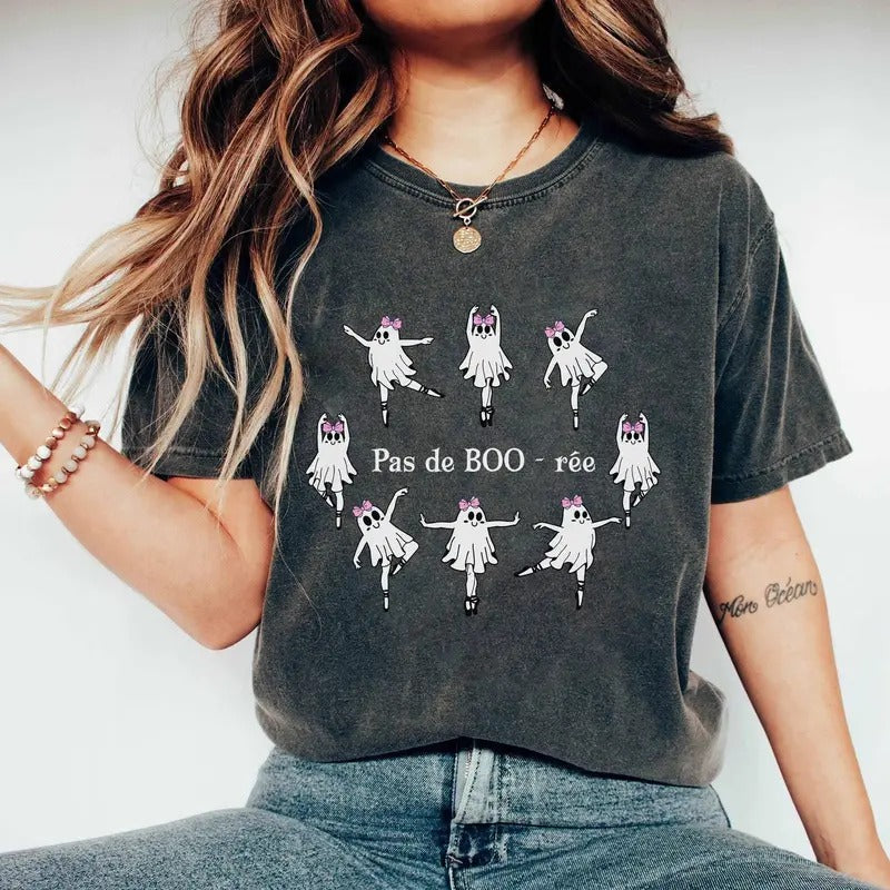 Skeleton Pas De Boo Ree Bow Shirt Ballerina Ghost Shirt Ballet Dancer Spooky Halloween Shirt Ballet Dance Teacher Dance Lover T-Shirts
