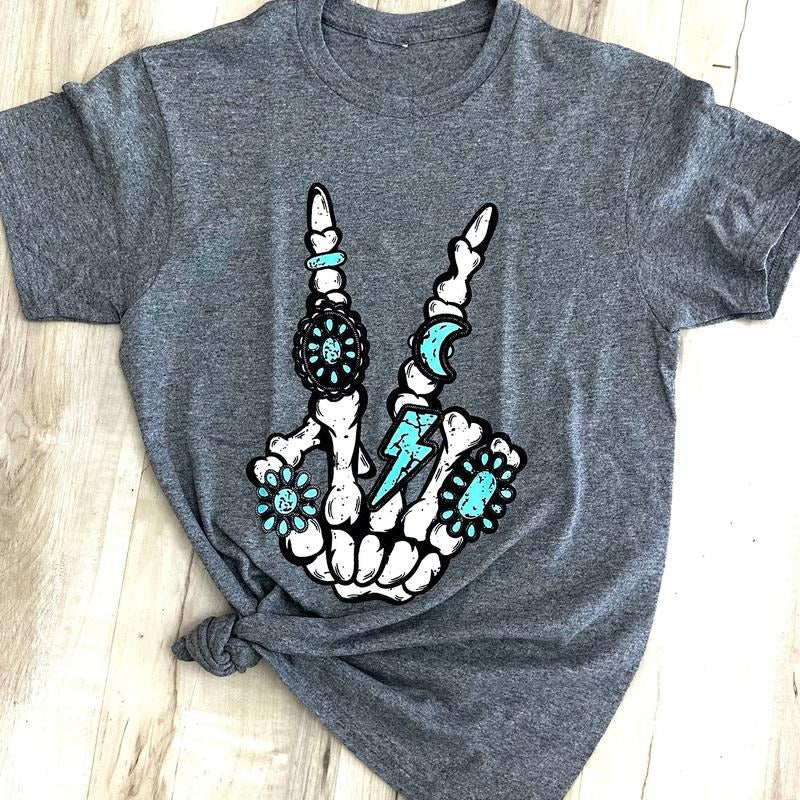 Skeleton Rings Peace Sign T-Shirts