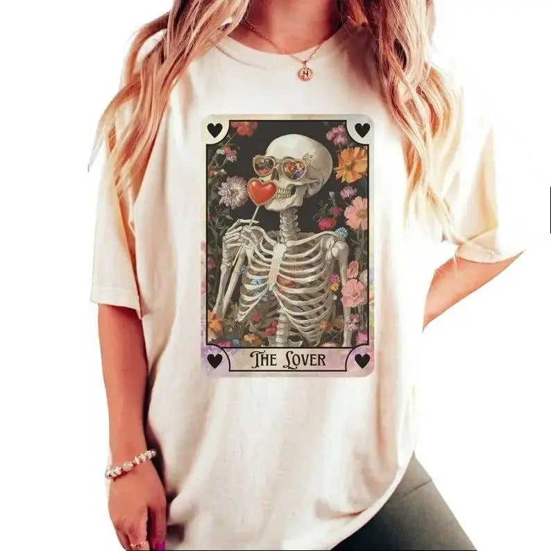 Skeleton Shirt Tarot Card Shirt Gothic Valentines Shirt Tarot Lover Retro Valentine Mystical T-Shirts