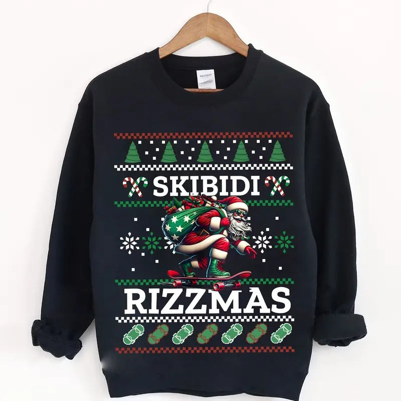Skibidi Rizzmas Rizz Santa Claus Funny Shirt Rizzmas Santa Ugly Funny Teenager Xmas Rizz T-Shirts