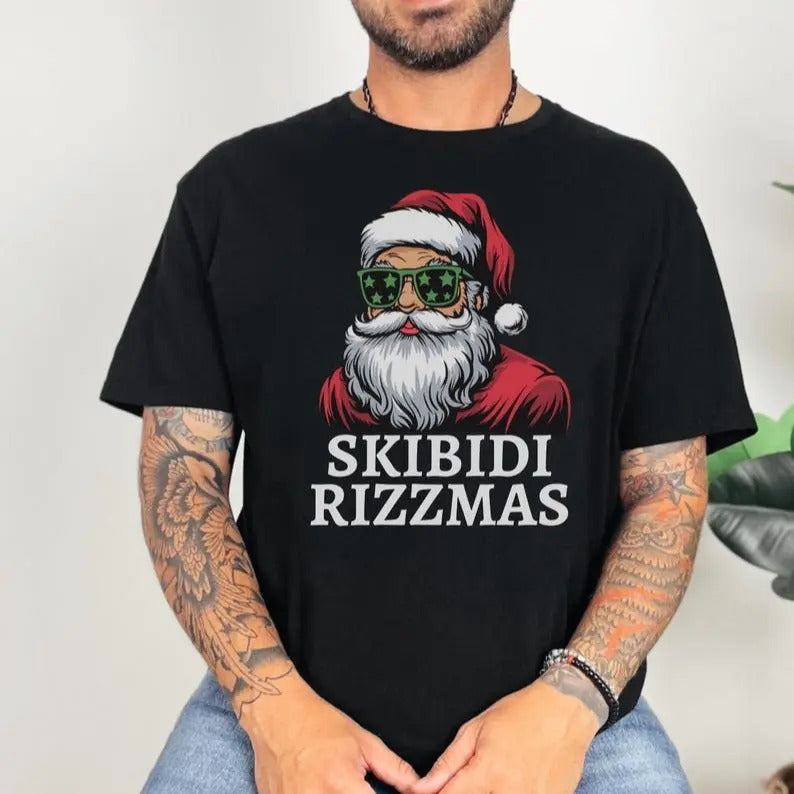 Skibidi Rizzmas Funny Rizz Santa Claus Charisma Kid Cool Softstyle Funny Xmas Shirt Cotton T-Shirts