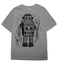 Skull Robot Woodblock Hand Printed Cotton Menswear Top Graphics T-Shirts