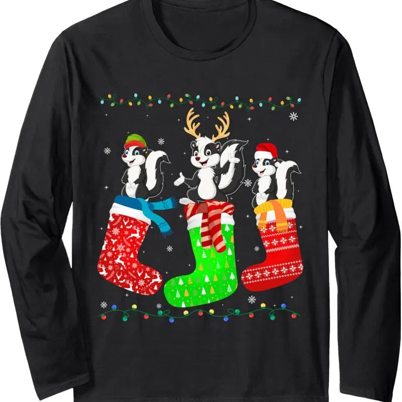 Skunk Xmas Socks Funny Ugly Long Sleeve T-Shirts