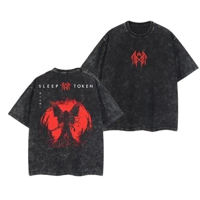 Sleep Token Side Grim Reaper Heavy Metal Shirt Rock Band Washed Cotton Rock Music Lovers Man Sleep Token Fabric Fit T-Shirts