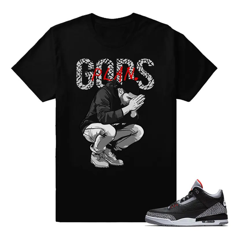 Sneaker Black Cement 3 Sneaker Match Gods Plan Black Classic Menswear T-Shirts