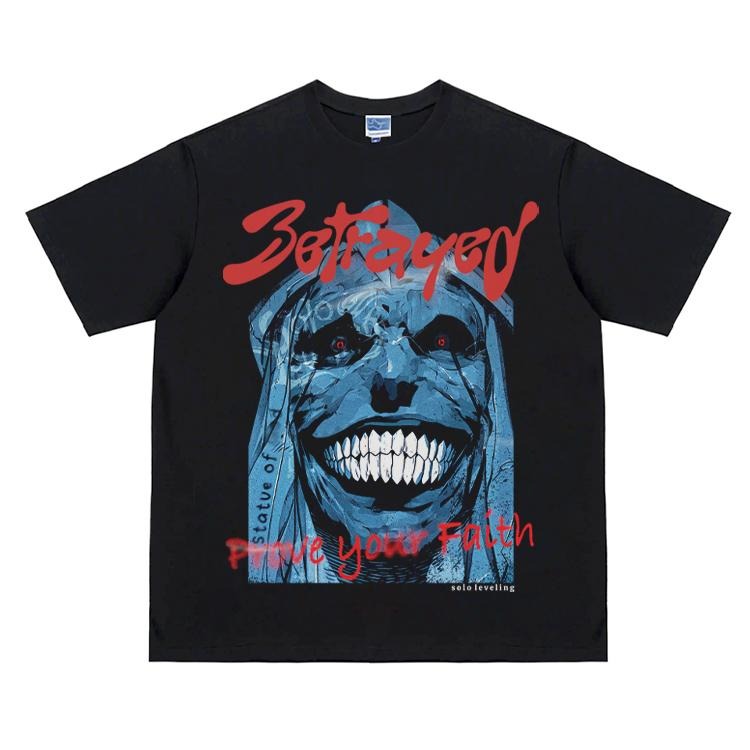 Solo Leveling "Crimson Statue" Vintage Anime 100% Cotton Original Top Fans Menswear T-Shirts