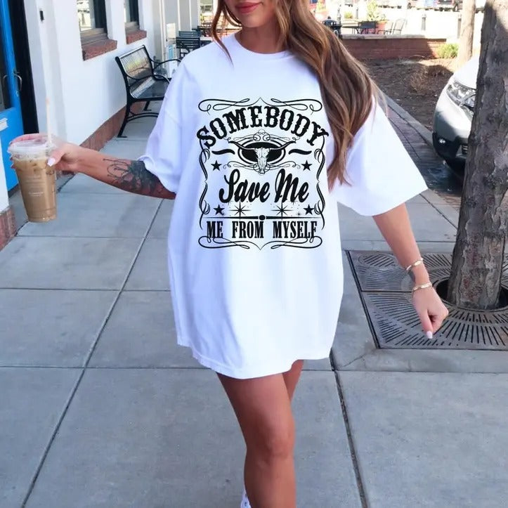 Somebody Save Me Myself Music Shirt Country Music Top Womenswear Casual Comfort T-Shirts