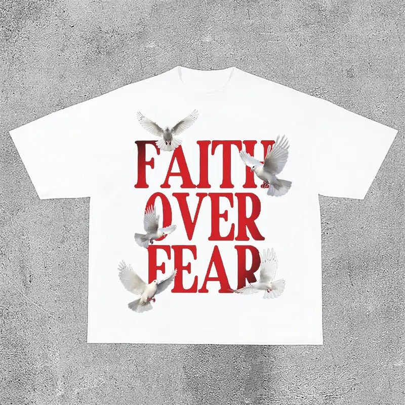 Sopula Casual Short Sleeve Faith Over Fear Print T-Shirts