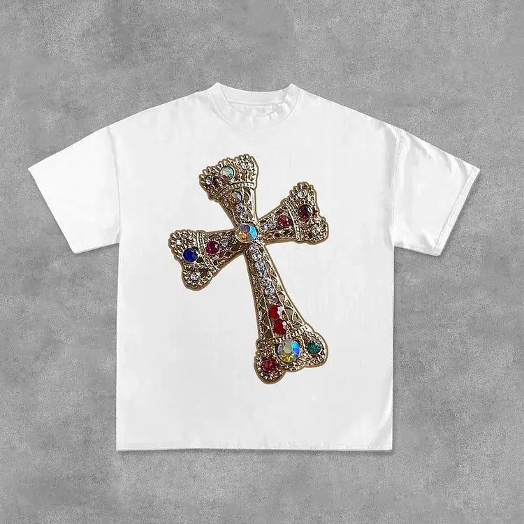 Sopula Diamond Cross Print Cotton T-Shirts