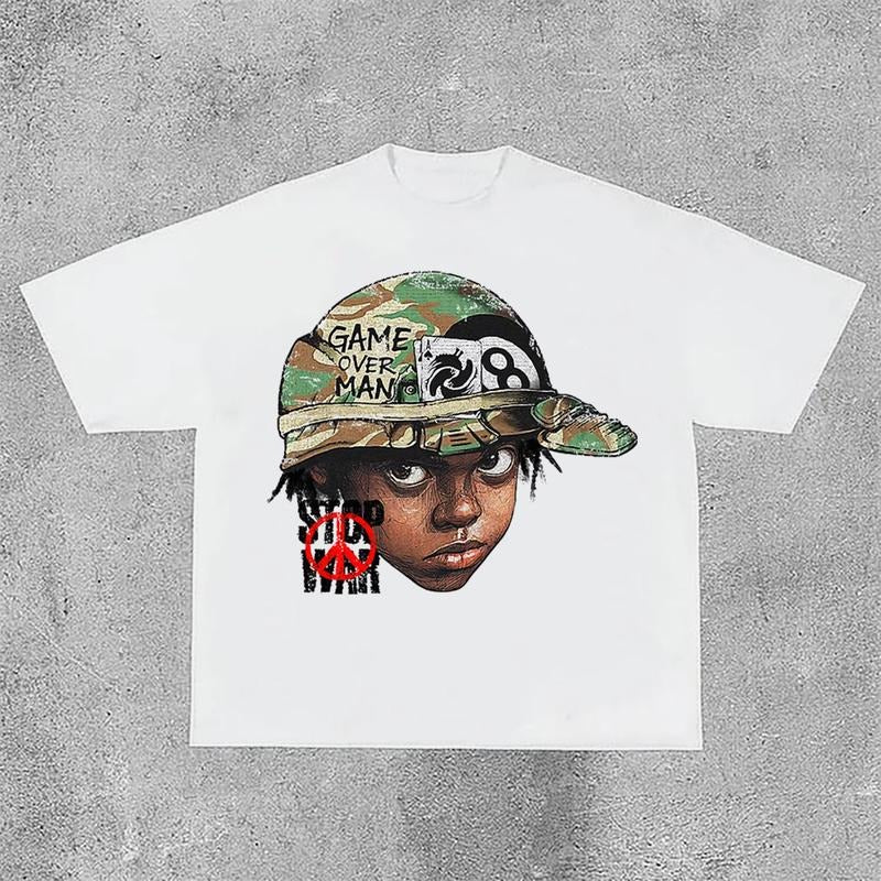 Sopula Flame Boy Stop War Print Casual Cotton T-Shirts