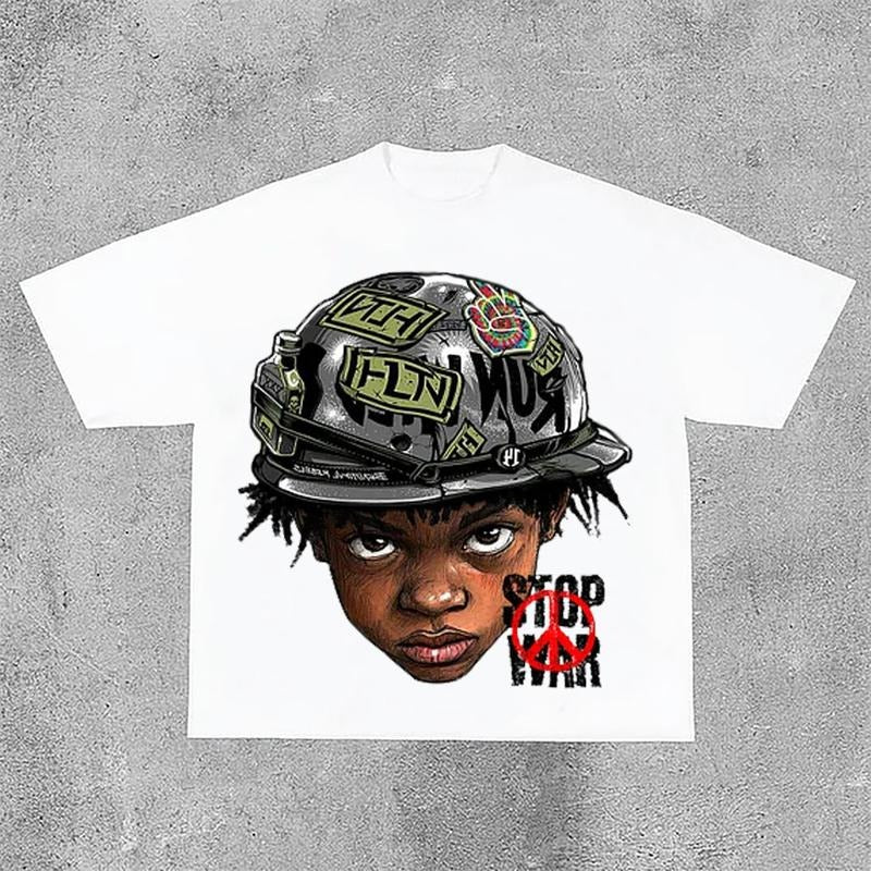 Sopula Flame Boy Stop War Print Cotton T-Shirts