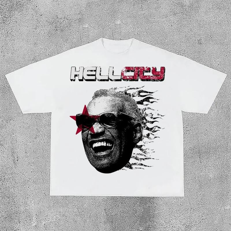 Sopula Hellcity Flame Player Graphics Cotton T-Shirts