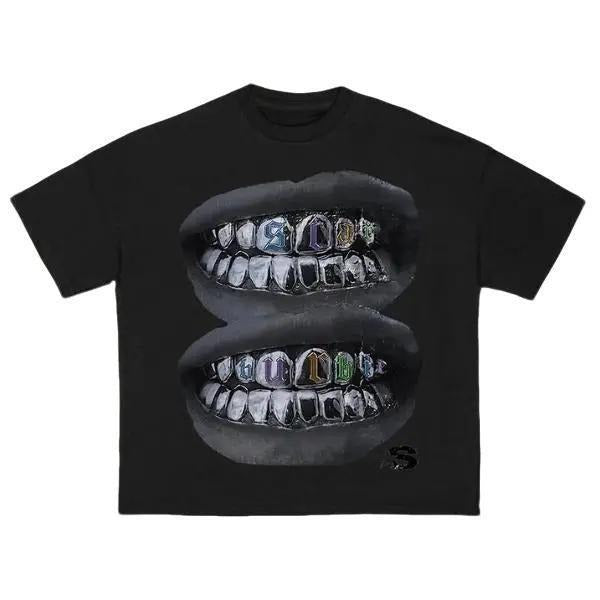 Sopula Loose Lip Print Cotton T-Shirts