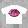 Sopula Sexy Jeweled Lips Print Cotton T-Shirts