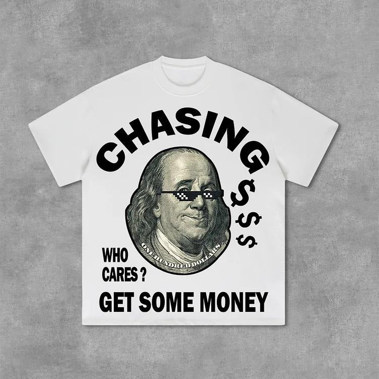 Sopula Vintage Chasing Money Print Cotton T-Shirts