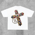 Sopula Vintage Diamond Cross Print Casual Cotton T-Shirts