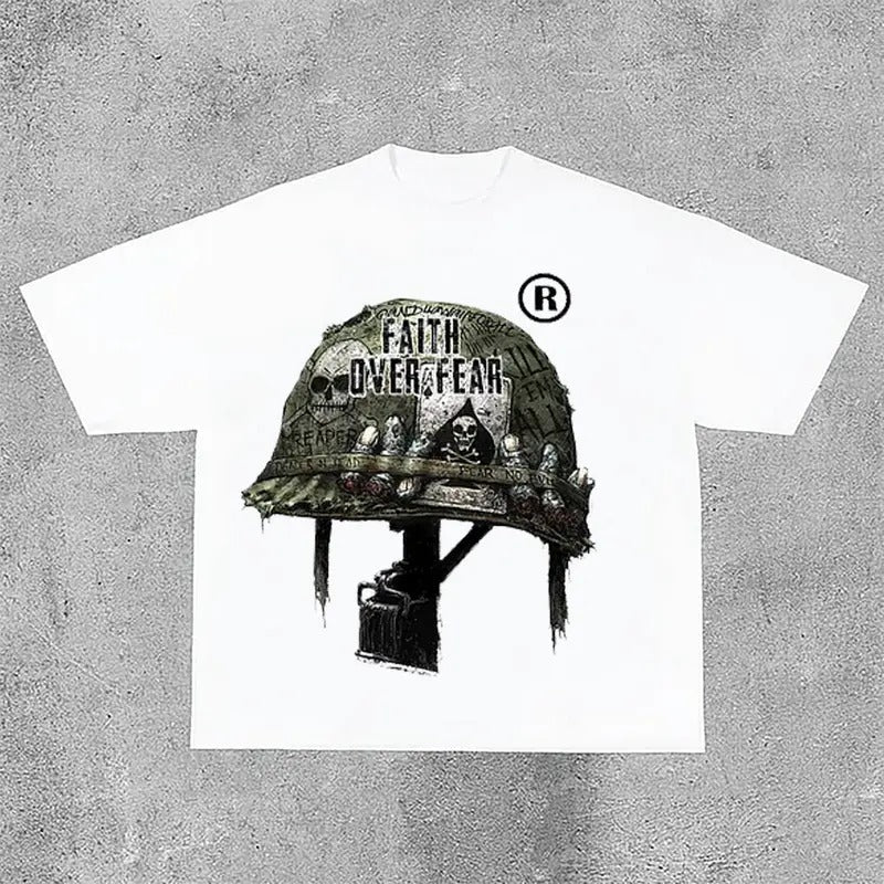 Sopula War Helmet Faith Over Fear Print Cotton T-Shirts