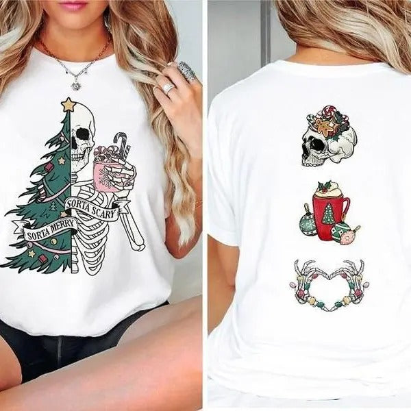 Sorta Merry Sorta Scary Two Sides Tree Skeleton Funny Skull T-Shirts