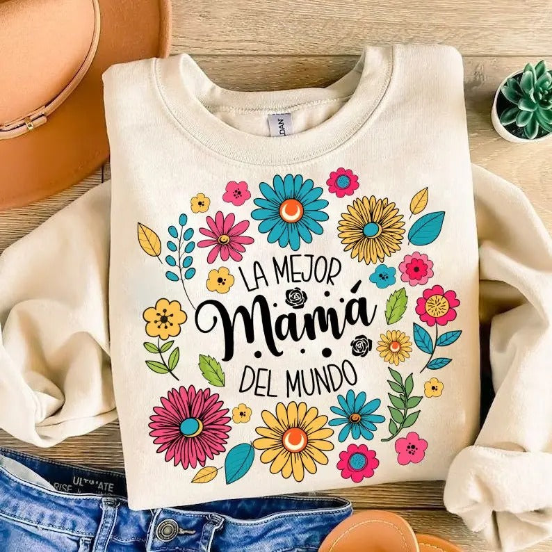 Spanish Shirt Retro Madre Sublimation Floral Mama Mama Sublimation Retro Mama T-Shirts