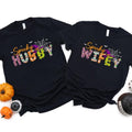 Spooky Hubby Wifey Shirt Cute Halloween Couple Matching Funny Couples Halloween Fall Husband Wife T-Shirts