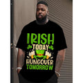 St. Patrick'S Day "Irish Today Hungover Tomorrow" Casual Cotton Blend Short Sleeve Round Neck Machine Washable Fun Green Shamrock Beer Graphics Made USA T-Shirts