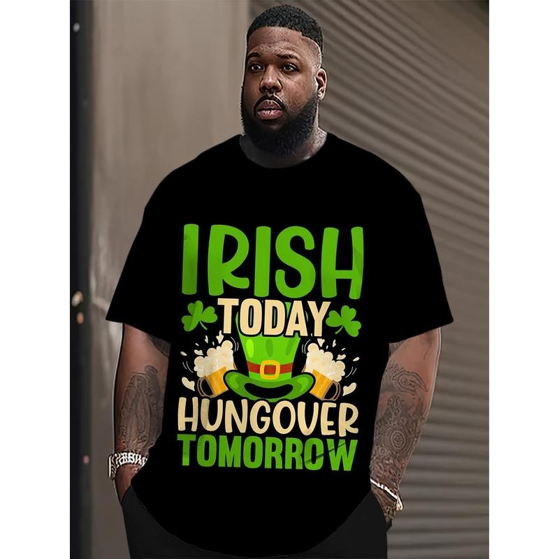 St. Patrick'S Day "Irish Today Hungover Tomorrow" Casual Cotton Blend Short Sleeve Round Neck Machine Washable Fun Green Shamrock Beer Graphics Made USA T-Shirts