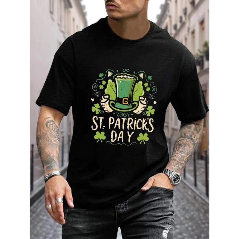 St. Patrick'S Day Celebration Casual Cotton Geometric Print Round Neck Machine Washable All Seasons Made USA T-Shirts