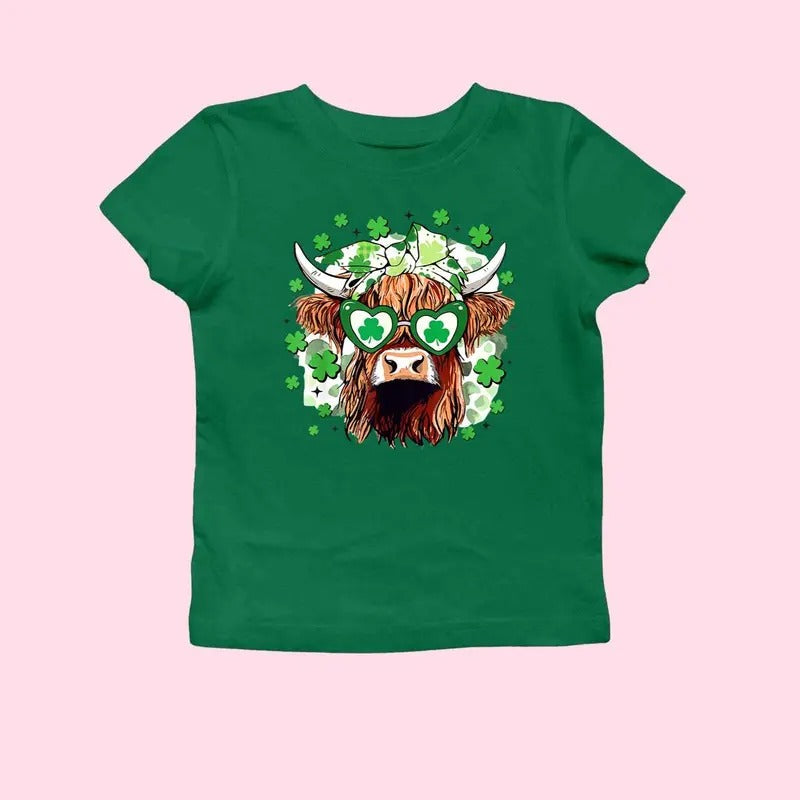 St Patrick'S Day Highland Cow Baby Retro St Patrick'S St Patrick'S Day Baby Clover Shamrock Baby Y2K 2000'S T-Shirts