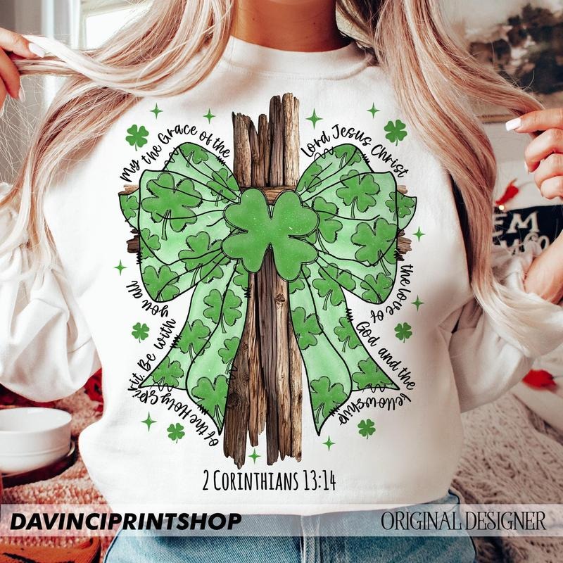 St Patrick'S Day Shamrock Holy Trinity 2 Corinthians 1314 St Patrick'S Coquette Bow St Patrick'S Day Bible Verse S T-Shirts