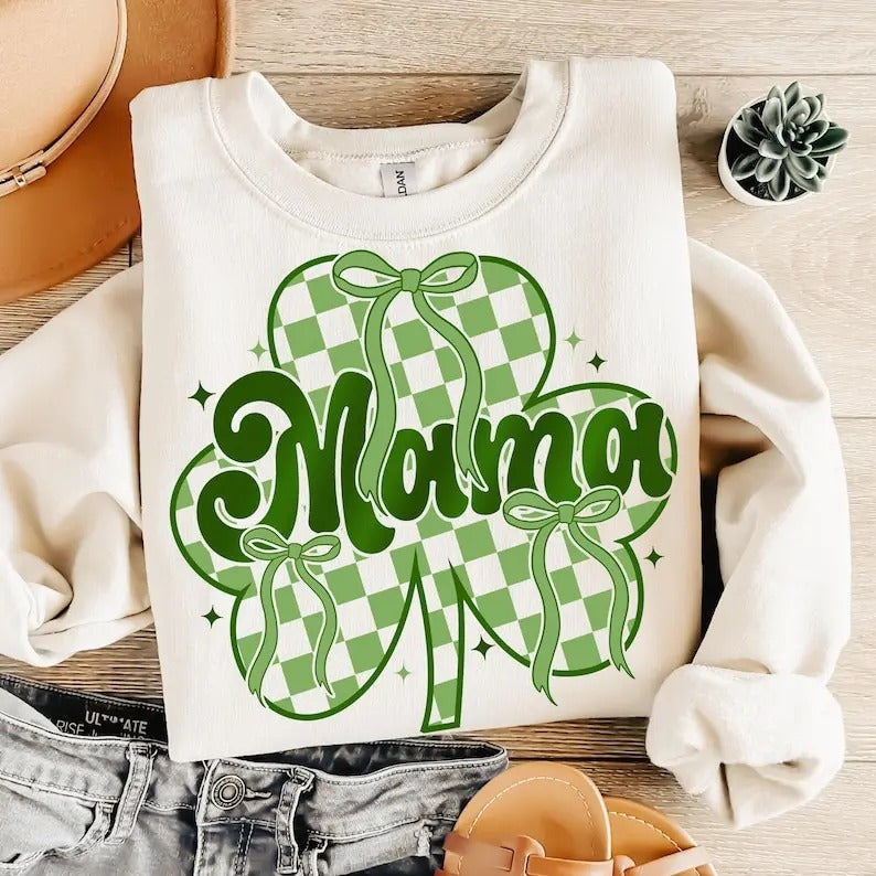 St Patricks Day Mama Mama St Patricks Patty'S Day Mom St Patricks Retro Mama Shirt Mama Varsity Shamrock Coquette T-Shirts